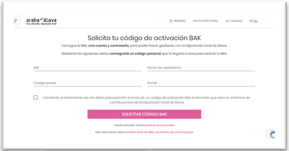 Pantalla de Activación de la BAK